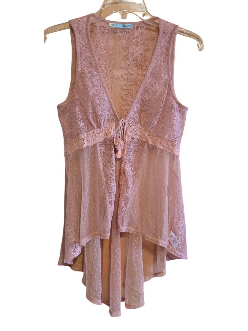 Pink Lace Tie-Waist Sheer Elegant Boho fairycore cottagecore